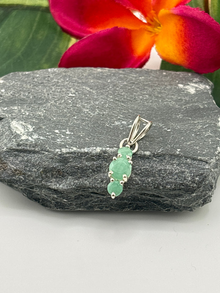 Zambian Emerald 3 Stone Pendant
