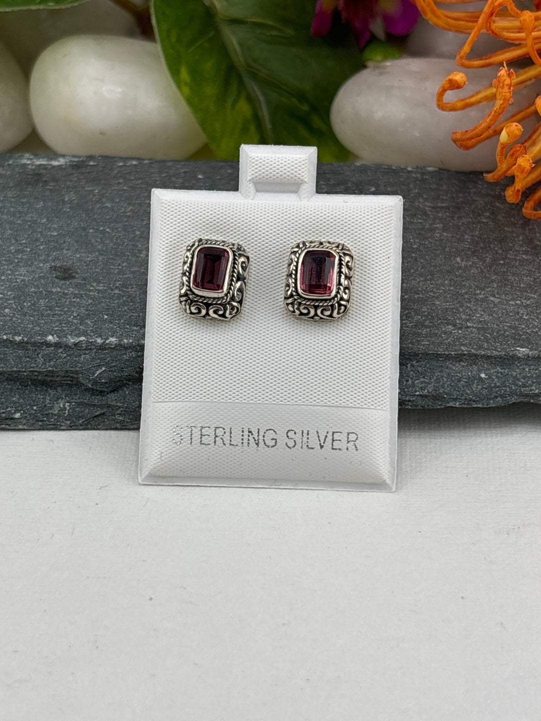 Red Bali CZ Stud Earrings