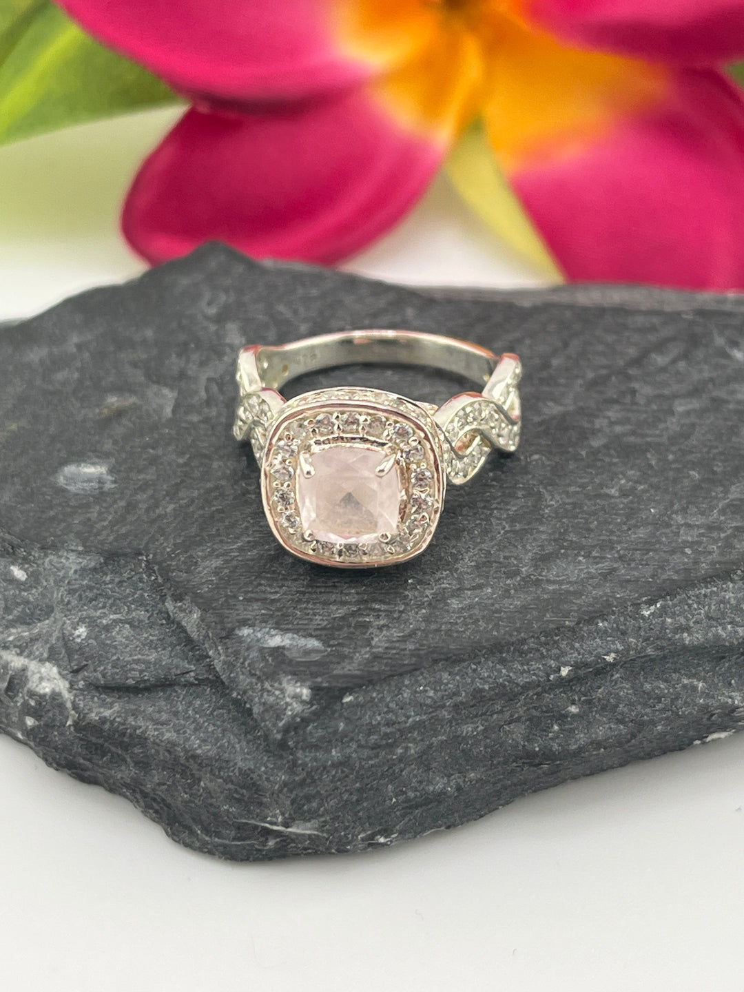 Morganite 925 Sterling Silver Ring w/ cz