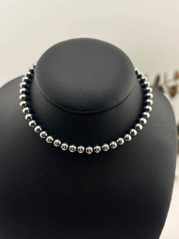 4mm 8"+1" Oxidized 925 Sterling Silver Bead Bracelet