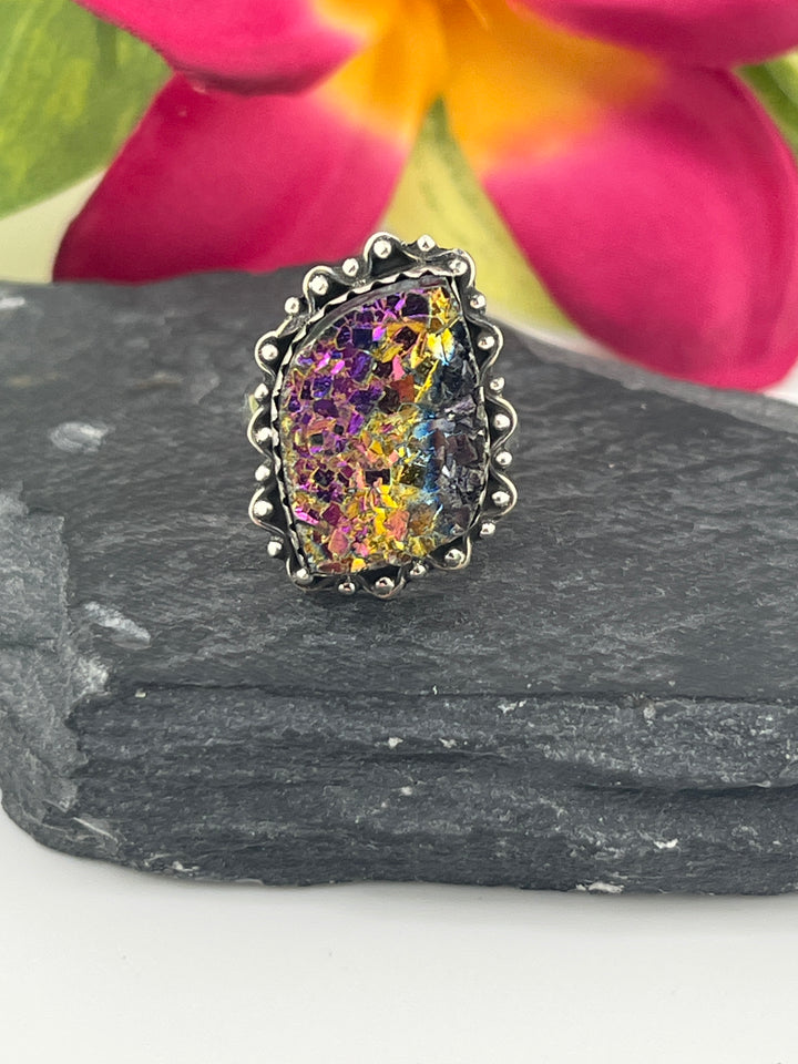 Titanium Druzy and 925 Sterling Silver Ring
