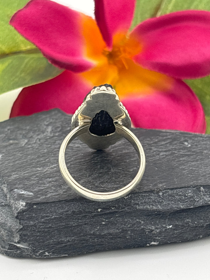 Raw Black Tourmaline and 925 Sterling Silver Ring Size 7