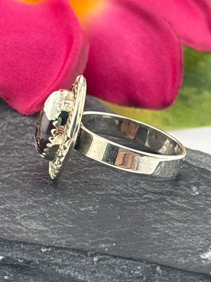 Round Wild Horse Jasper and 925 Sterling Silver Ring Size 7