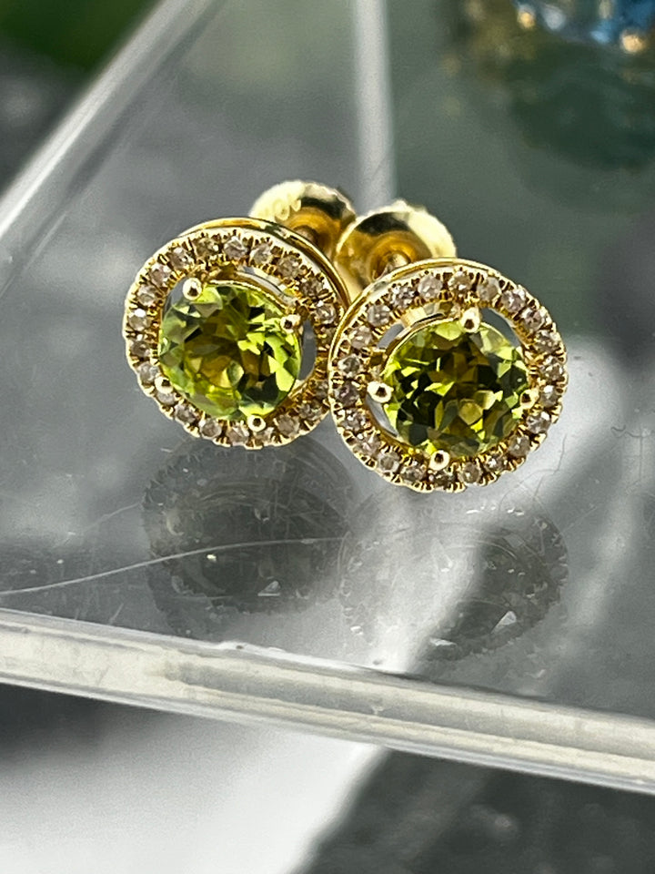 10K Gold Peridot and Diamond Earrings
