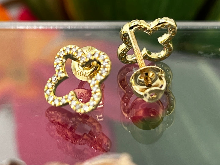 10K Gold Clover Diamond Earrings