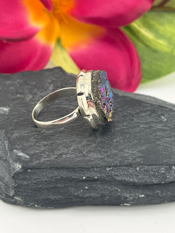 Titanium Druzy and 925 Sterling Silver Ring