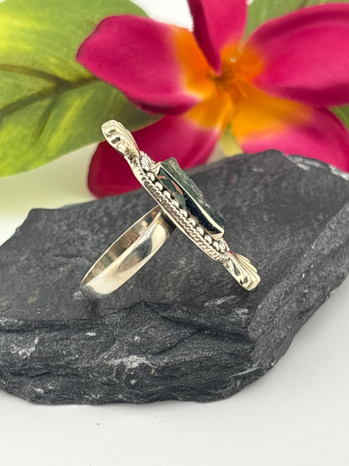 Raw Green Tourmaline and 925 Sterling Silver Ring Size 8