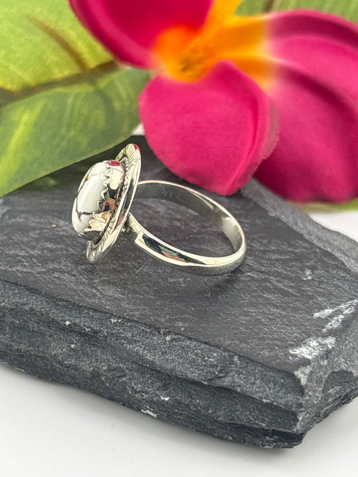 Round Wild Horse Jasper and 925 Sterling Silver Ring Size 7