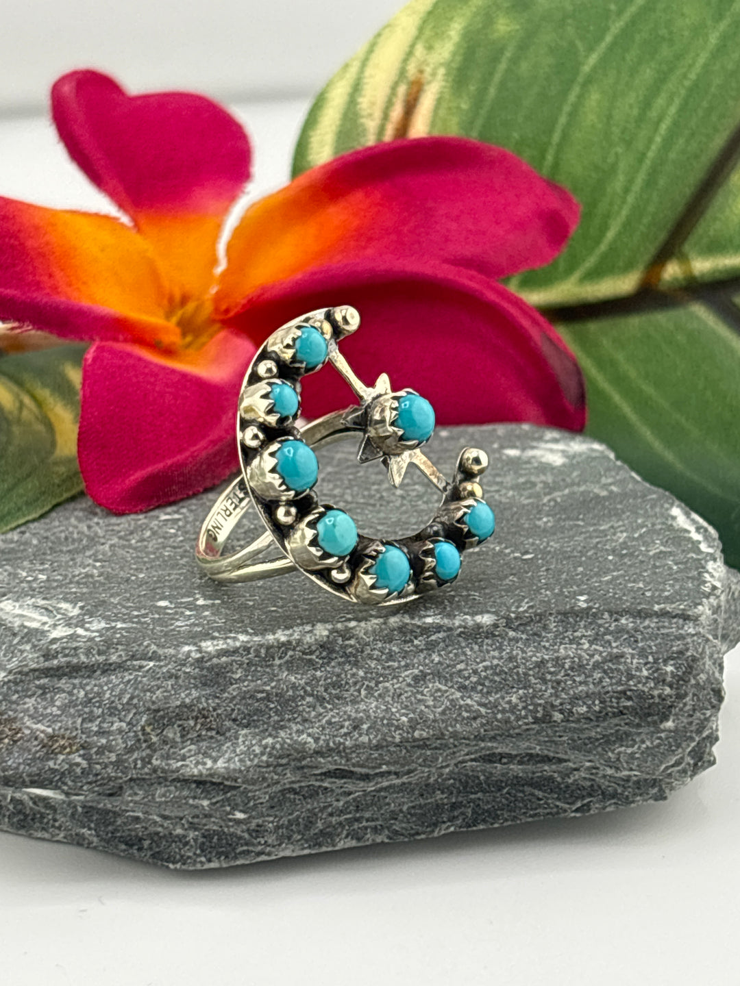 Star & Moon Turquoise Ring Size 6.25