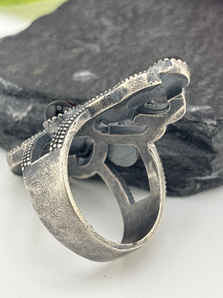 Black Onyx Cross and 925 Sterling Silver Ring Size 10