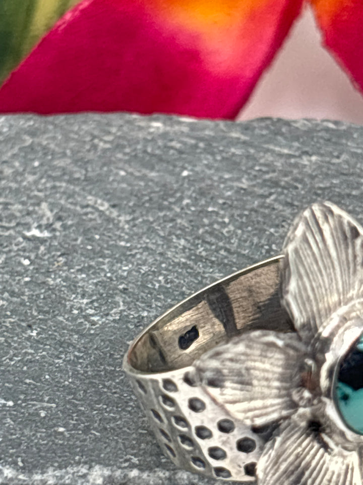 Hubei Turquoise Flower Ring Size 7 Adjustable