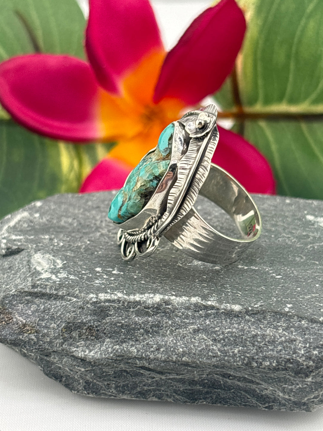 Raw American Turquoise Adjustable Band Ring Size 7