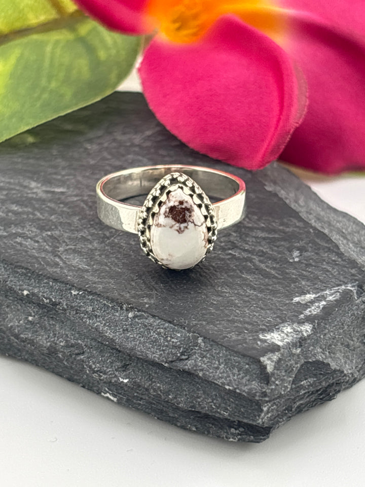 Teardrop Wild Horse Jasper and 925 Sterling Silver Ring Size 7