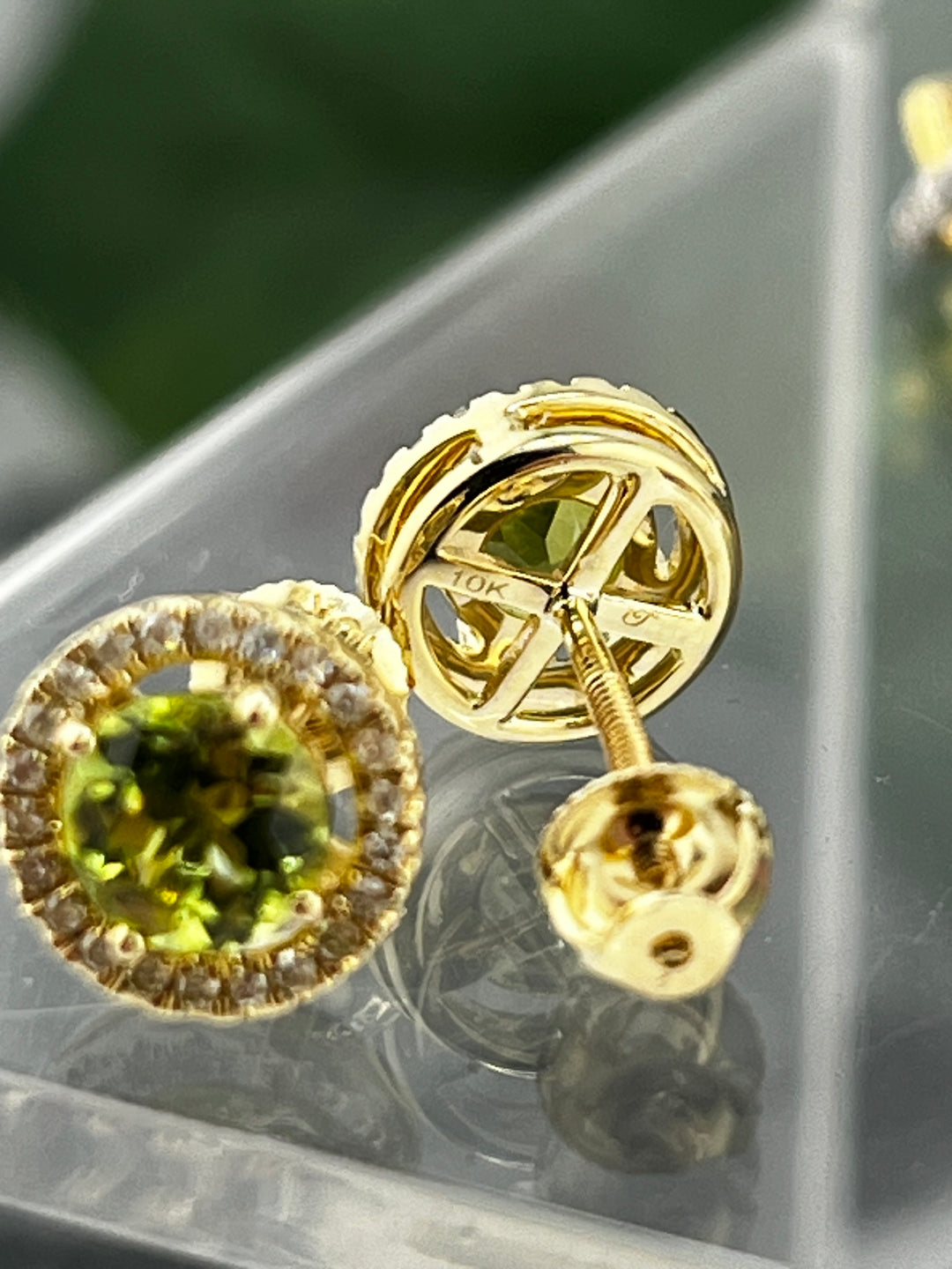 10K Gold Peridot and Diamond Earrings