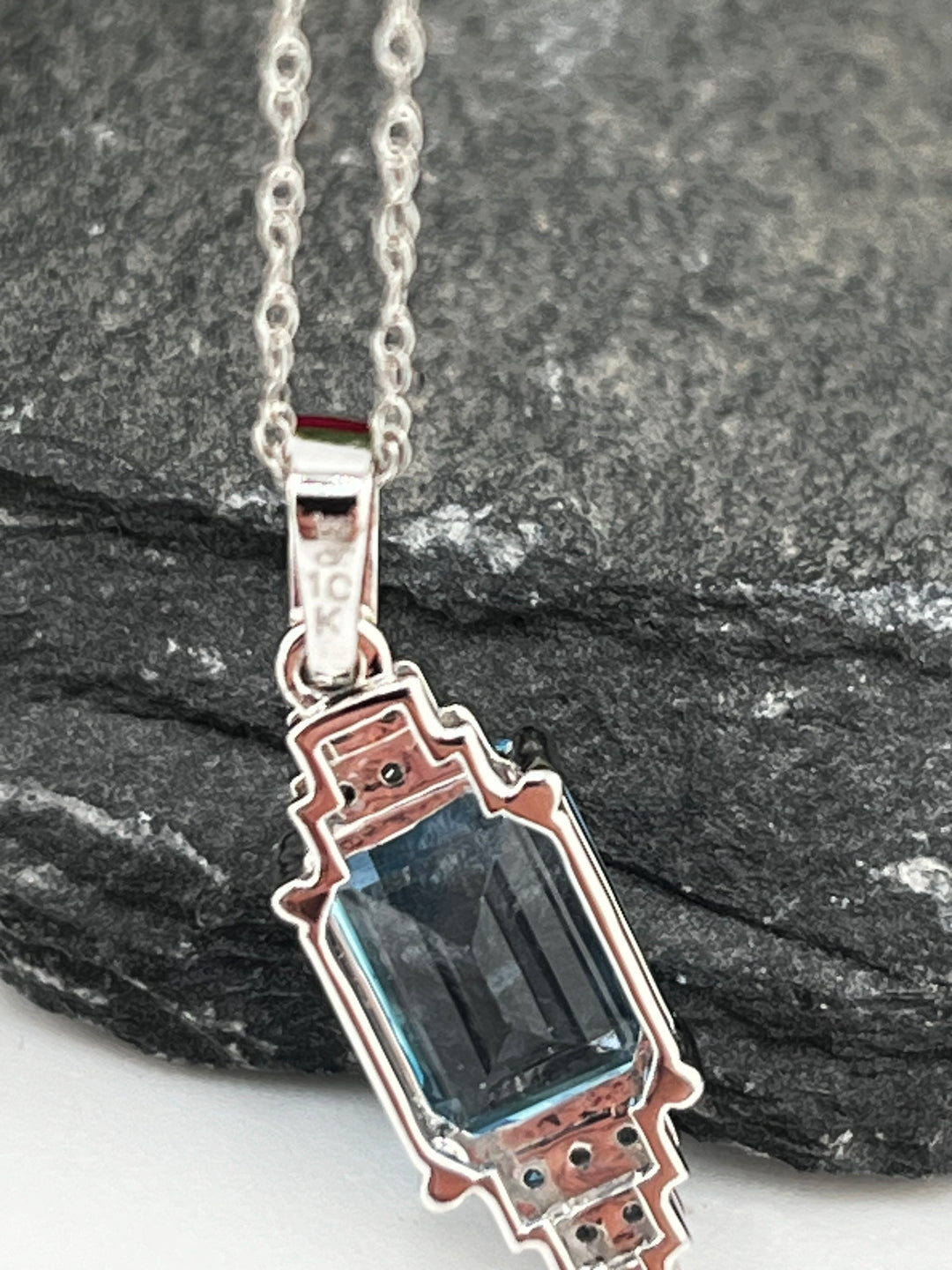 10K White Gold Blue Topaz and Diamond Necklace