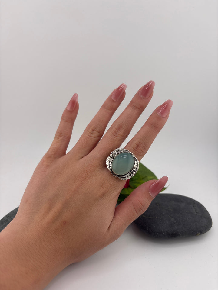 Aqua Chalcedony Bypass Ring
