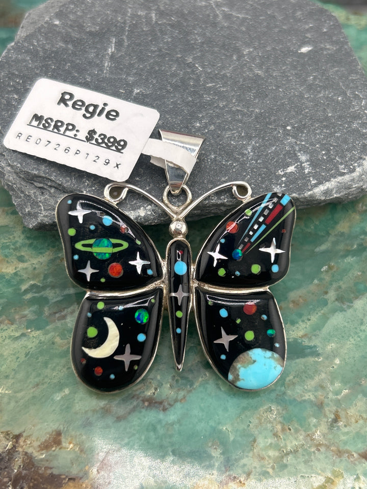 Regie 925 Sterling Silver Mosaic Multi-Stone Inlay Butterfly Space Pendant