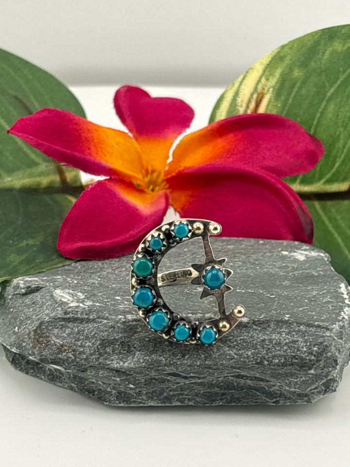 Star & Moon Turquoise Ring Size 6.25