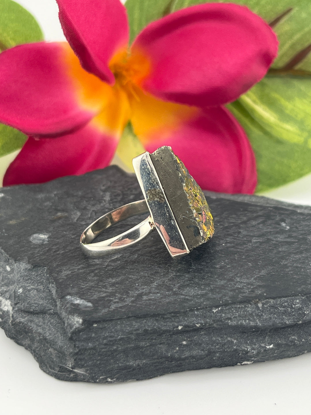 Titanium Druzy and 925 Sterling Silver Ring