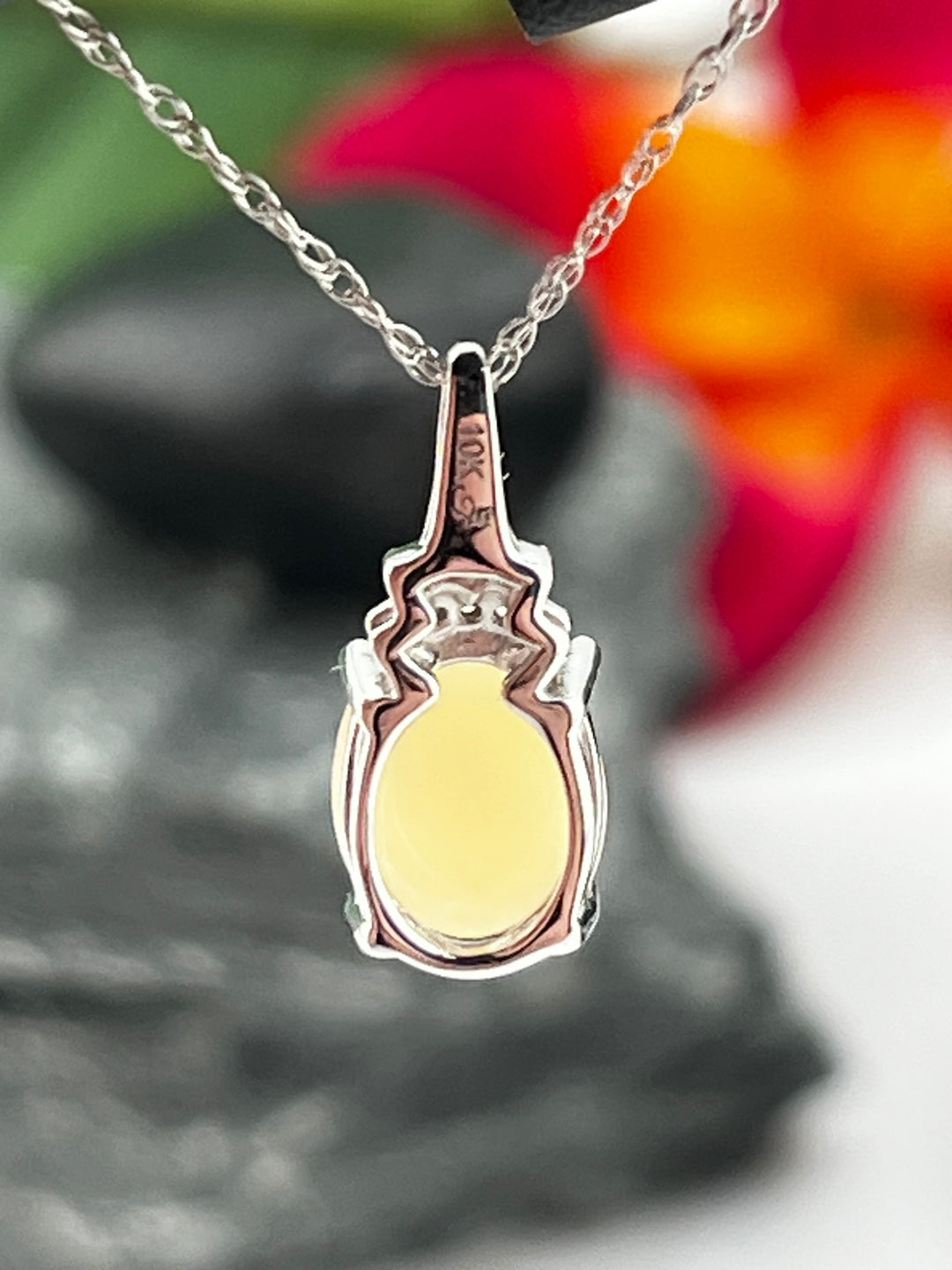 10K White Gold Ethiopian Opal and Diamond Necklace