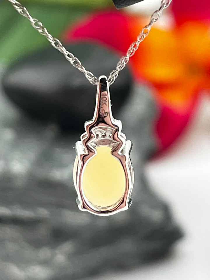 10K White Gold Ethiopian Opal and Diamond Necklace