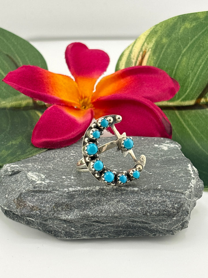 Star & Moon Turquoise Ring Size 8.25
