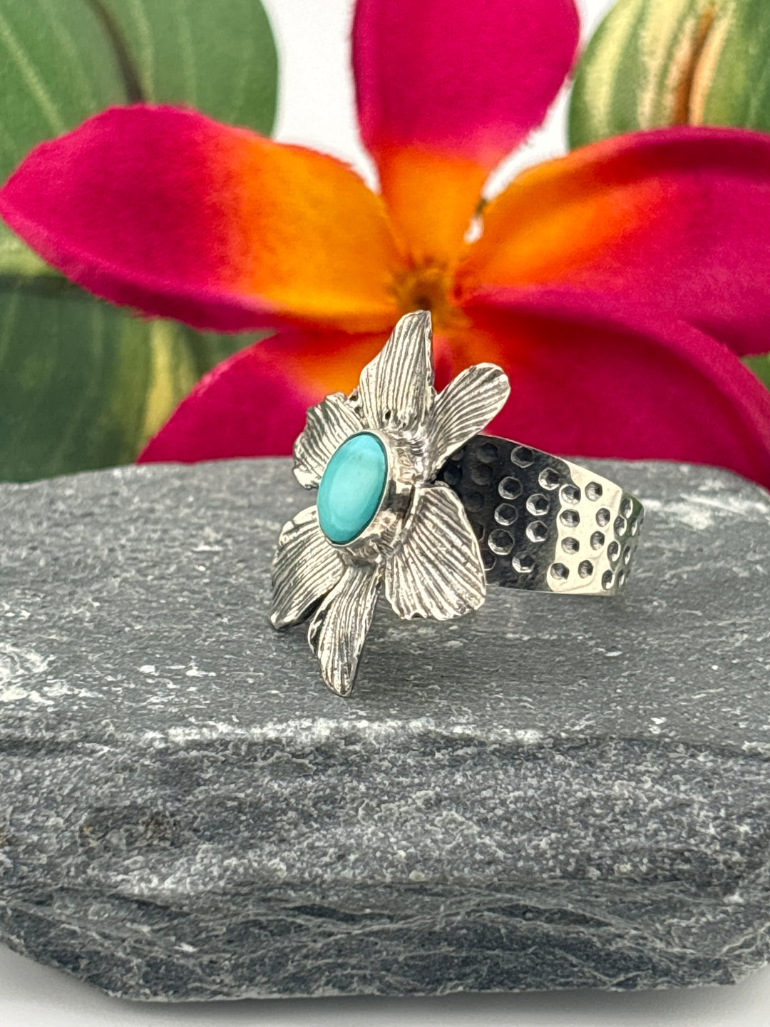 Hubei Turquoise Flower Ring Size 7 Adjustable