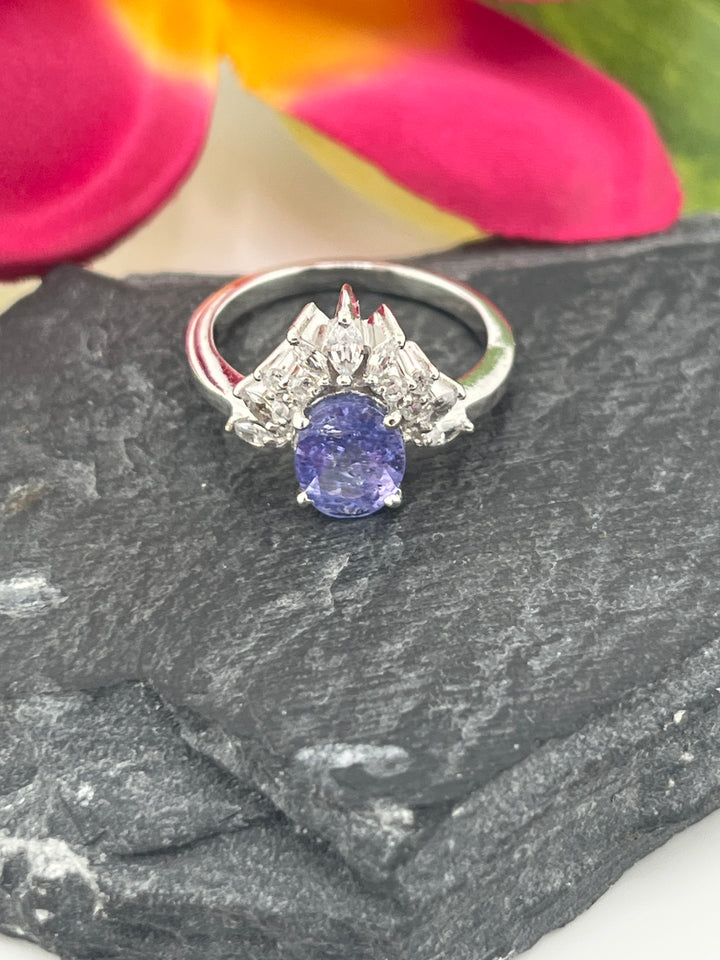 Tanzanite/CZ and 925 Sterling Silver Ring