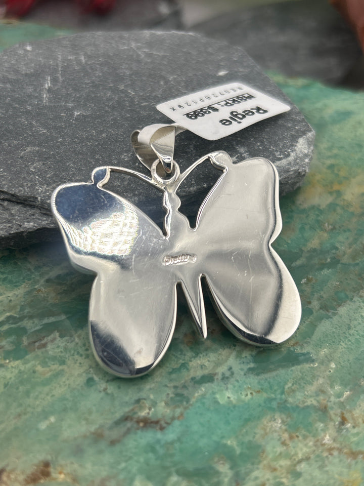 Regie 925 Sterling Silver Mosaic Multi-Stone Inlay Butterfly Space Pendant