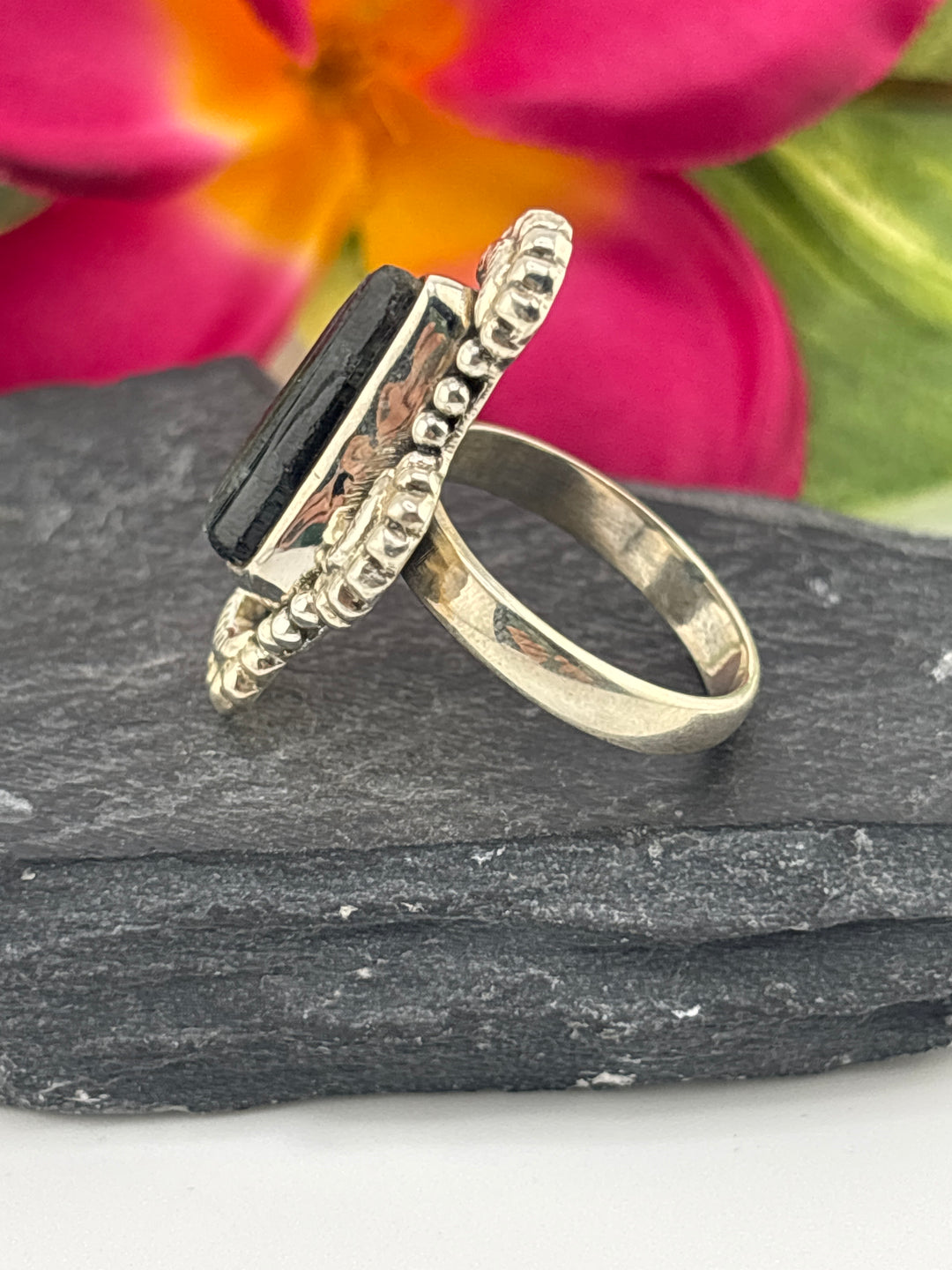 Raw Blue Tourmaline and 925 Sterling Silver Ring Size 8