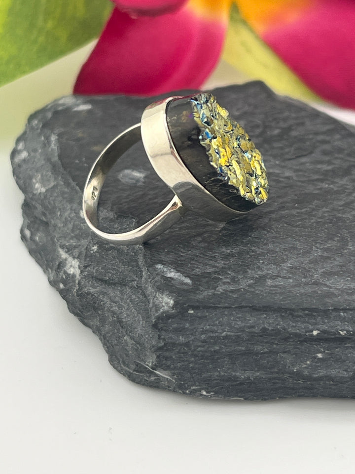 Titanium Druzy and 925 Sterling Silver Ring