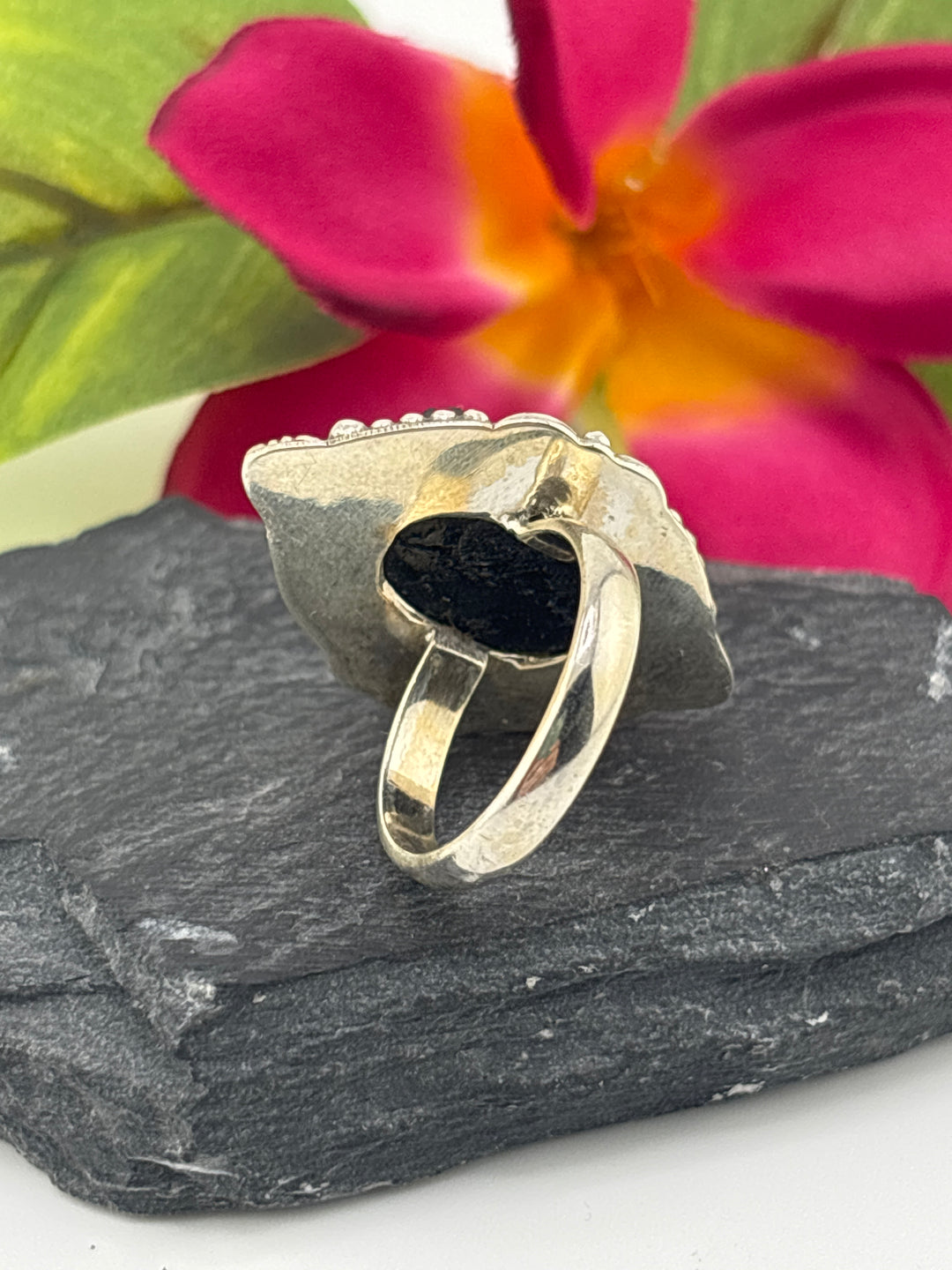 Raw Black Tourmaline and 925 Sterling Silver Ring Size 8