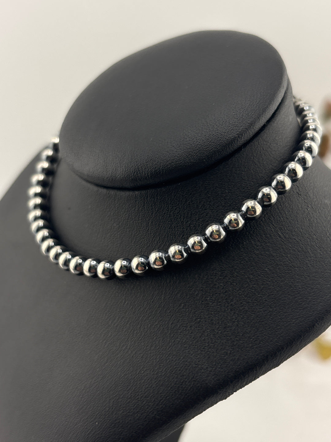 4mm 8"+1" Oxidized 925 Sterling Silver Bead Bracelet