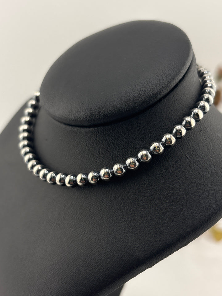 4mm 8"+1" Oxidized 925 Sterling Silver Bead Bracelet