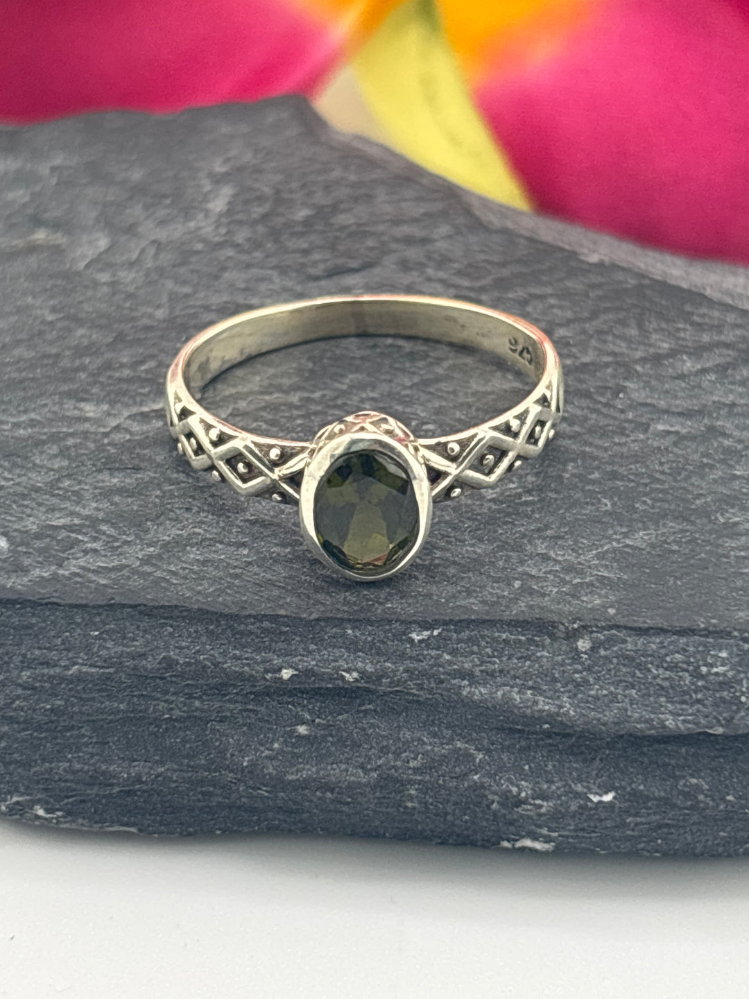 Tourmaline and 925 Sterling Silver Ring Size 8.75
