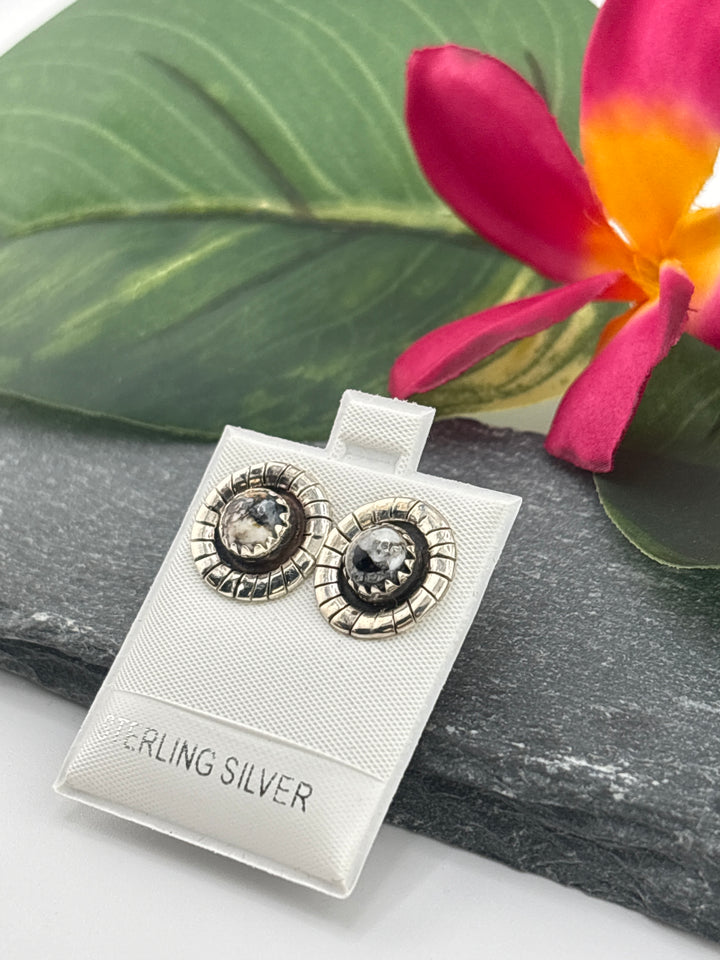 White Buffalo Round Stud Earrings