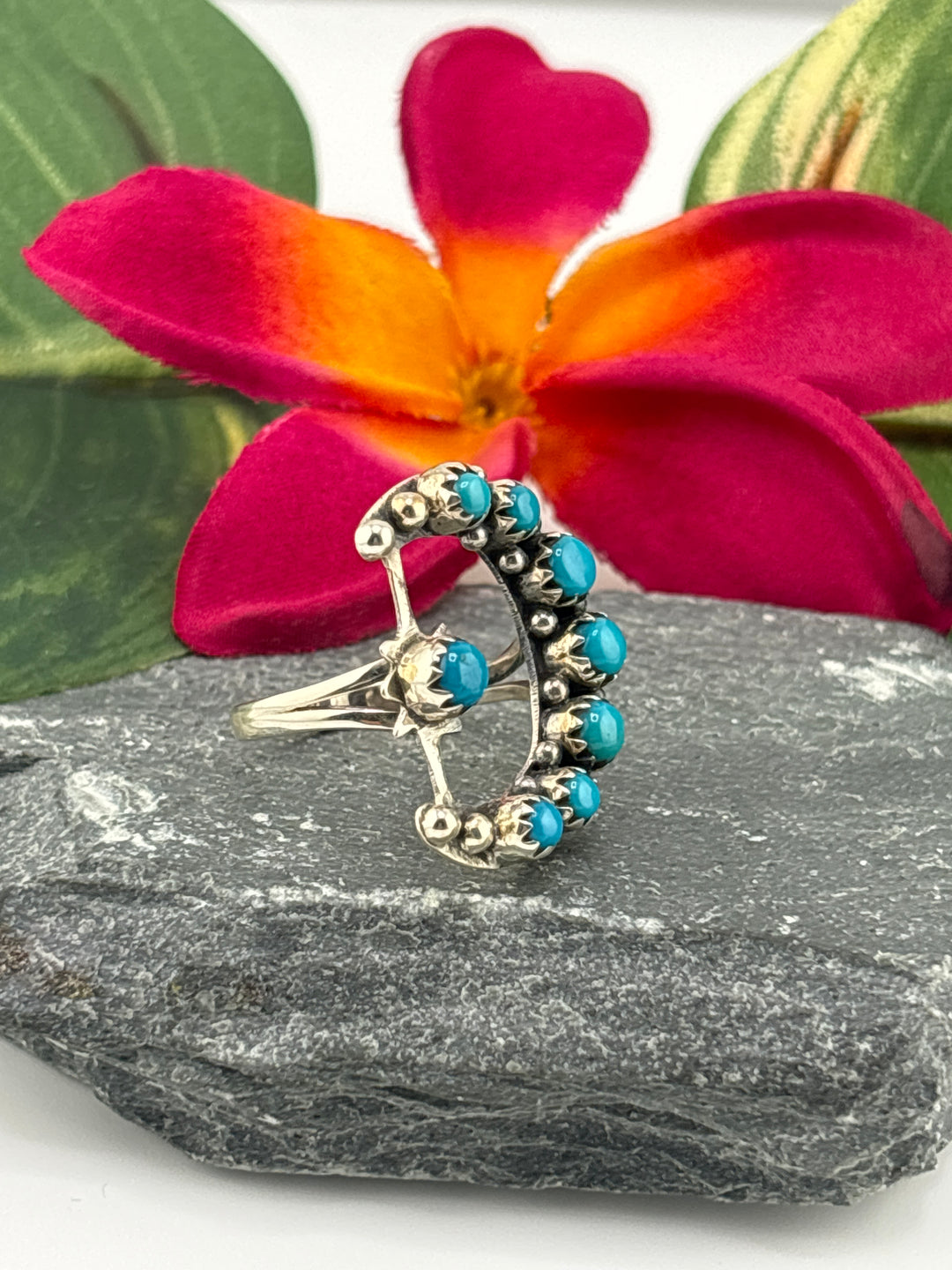 Star & Moon Turquoise Ring Size 8.25