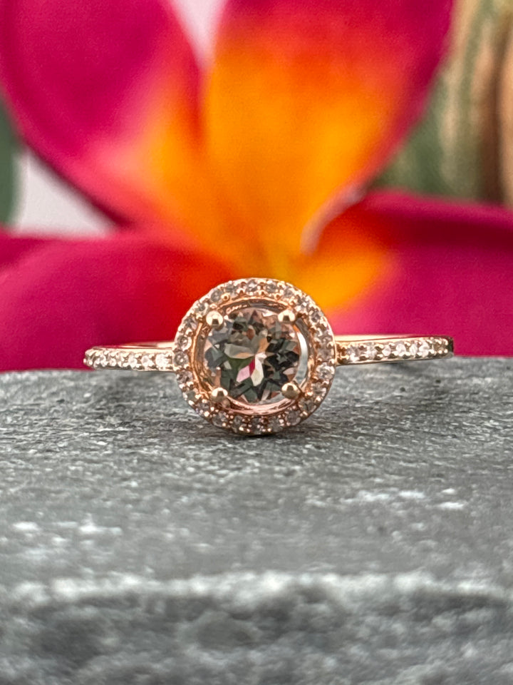 10k Rose Gold, Natural Diamond and Morganite Ring Size 6.75