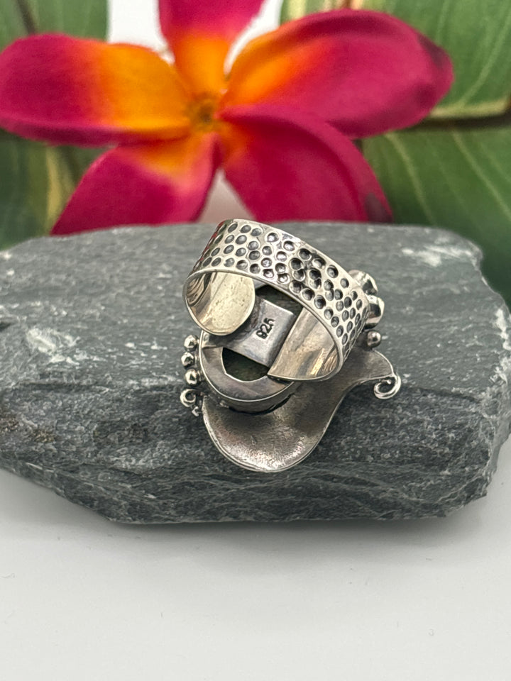 Hubei Turquoise w/Floral Design Ring Size 8 Adjustable