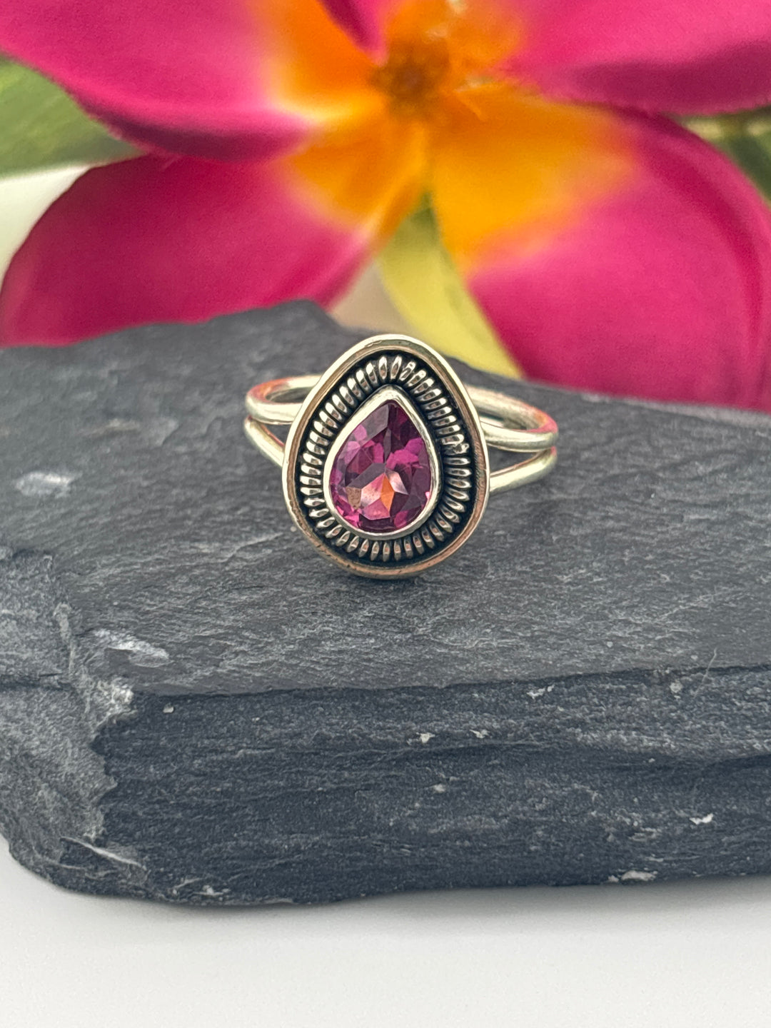 Pink Topaz and 925 Sterling Silver Ring Size 7