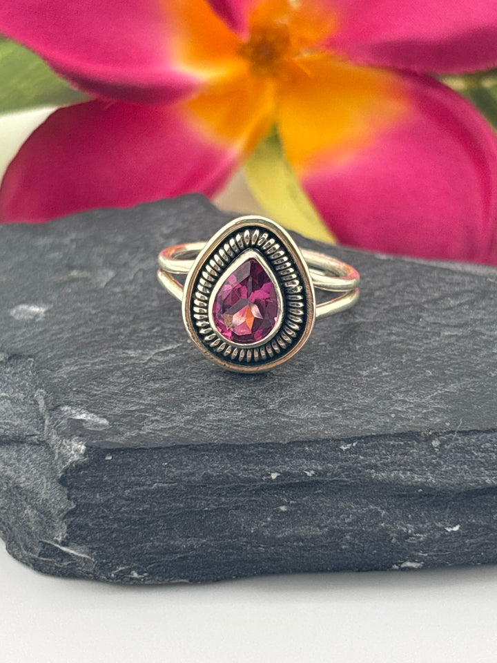 Pink Topaz and 925 Sterling Silver Ring Size 7