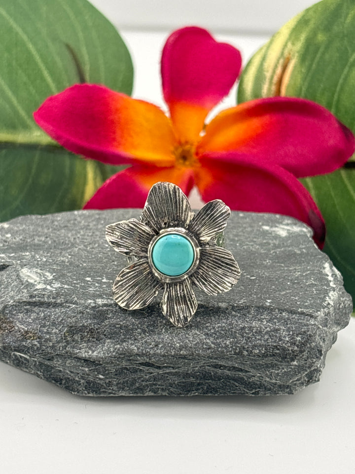 Hubei Turquoise Flower Ring Size 7 Adjustable