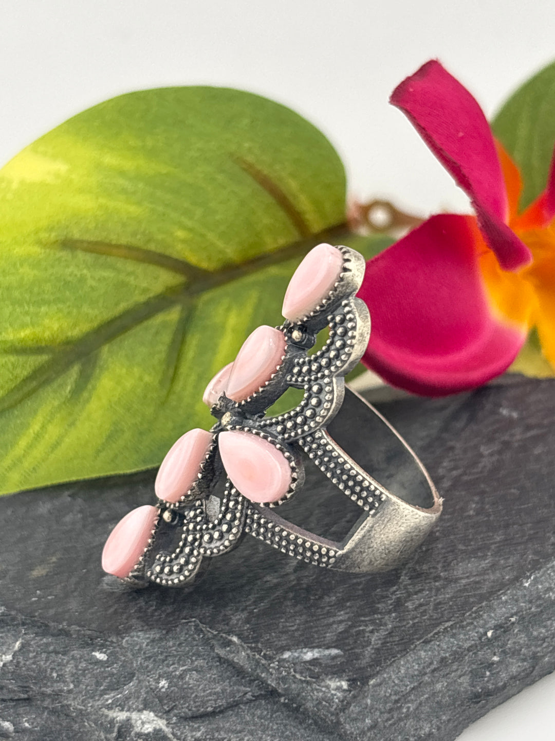 Queen Conch Cross and 925 Sterling Silver Ring Size 9