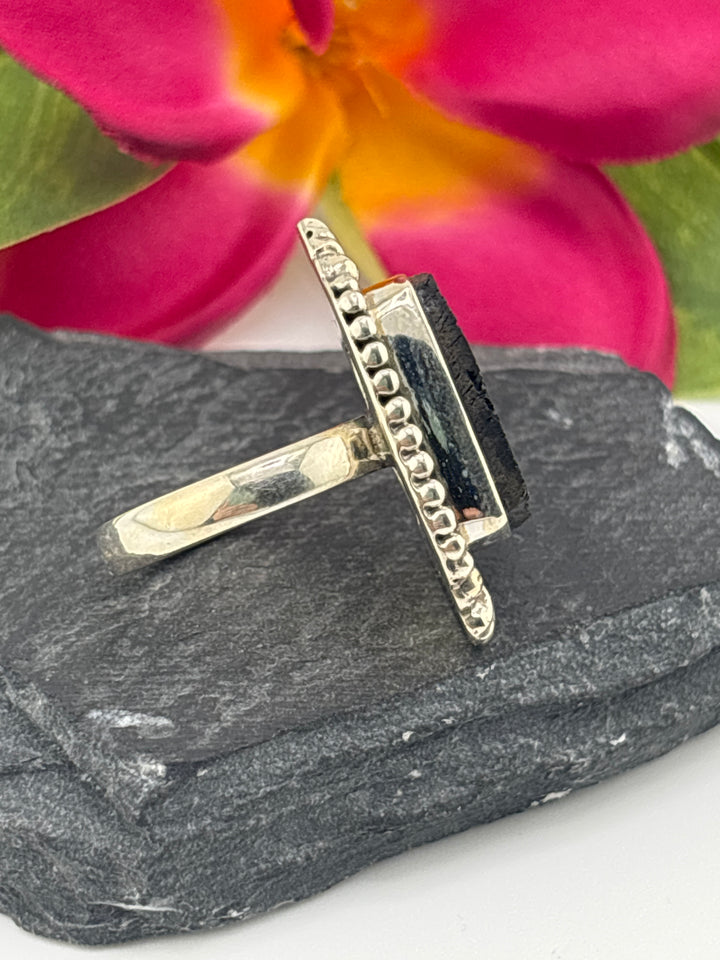 Raw Black Tourmaline and 925 Sterling Silver Ring Size 8