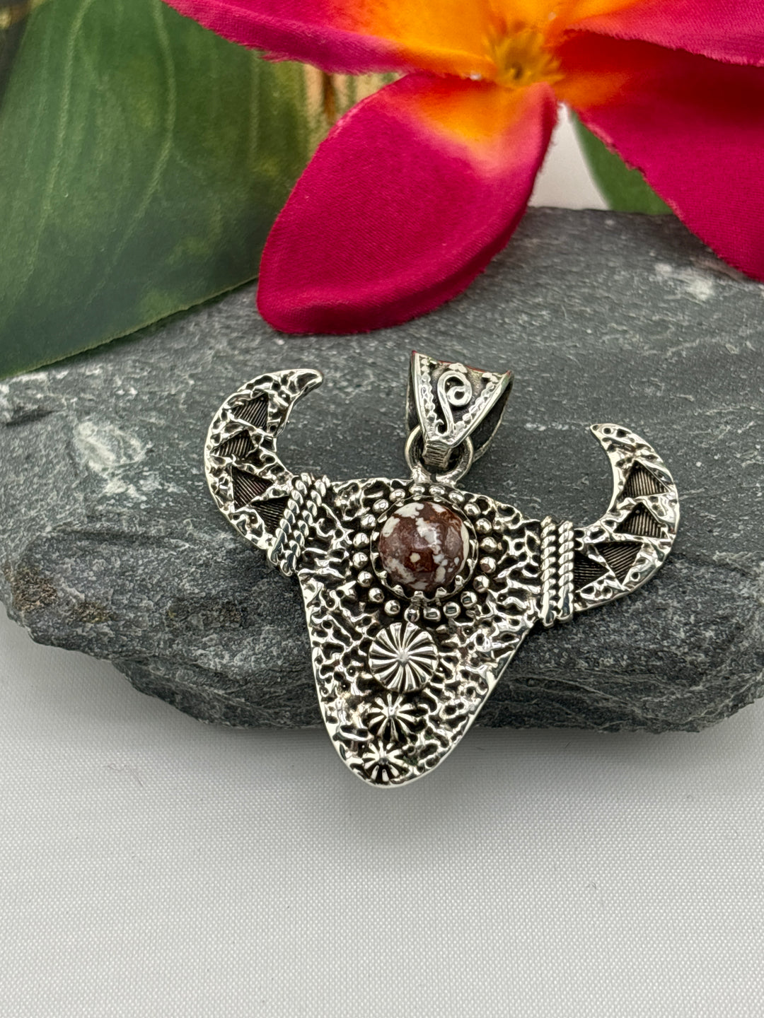 Wild Horse Jasper Steer Head Pendant