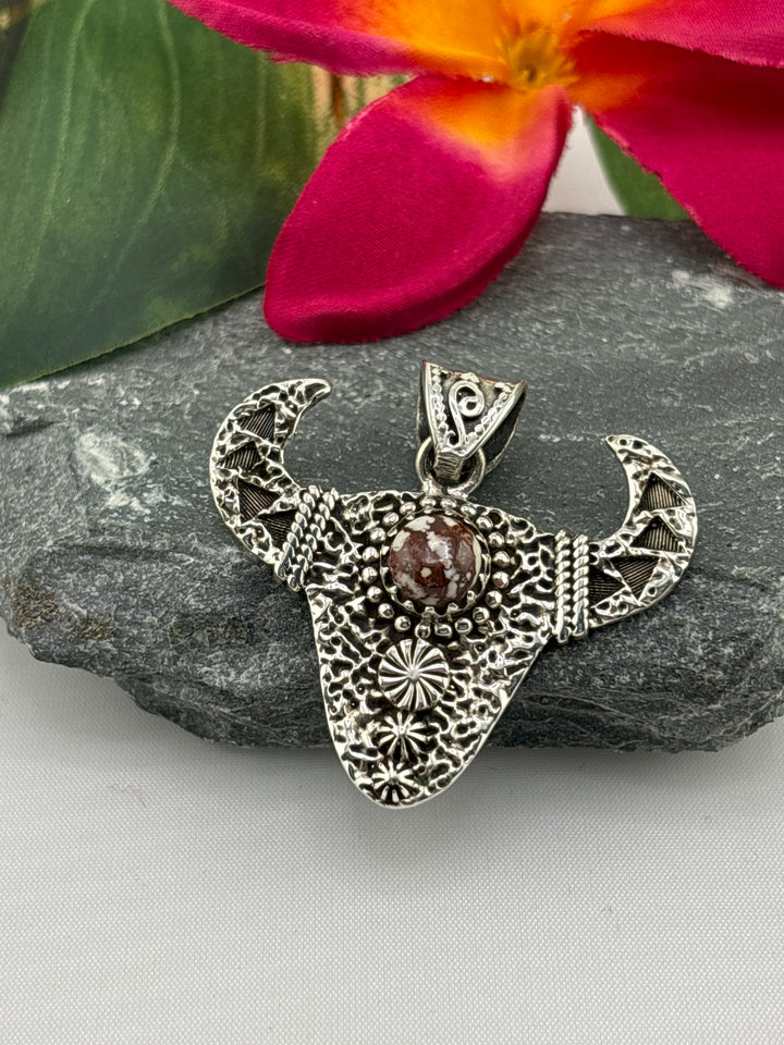 Wild Horse Jasper Steer Head Pendant