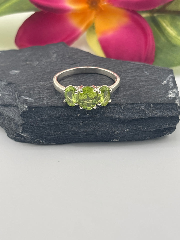 Triple Stone Peridot and 925 Sterling Silver Ring Size 10.25