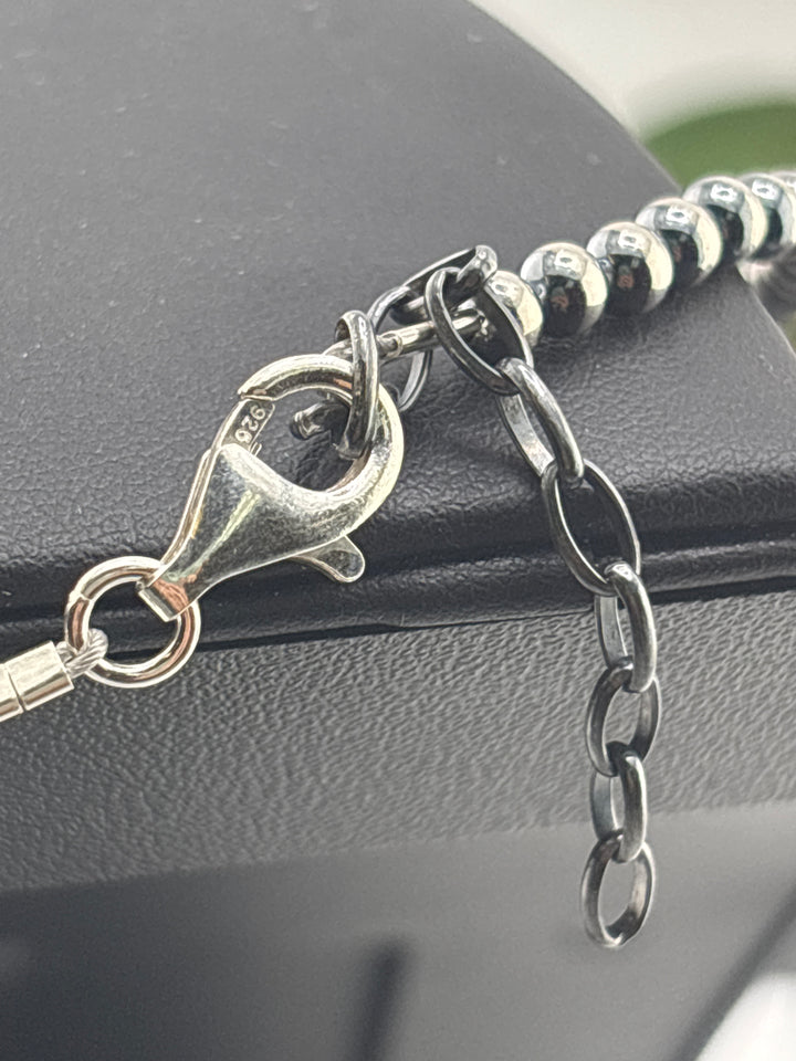 4mm 14"+2" Oxidized 925 Sterling Silver Bead Necklace