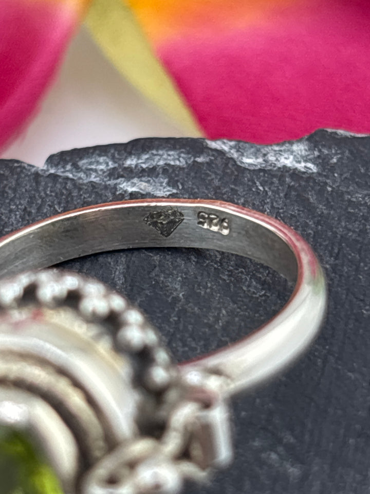 Peridot and 925 Sterling Silver Locket Ring - Size 6.75