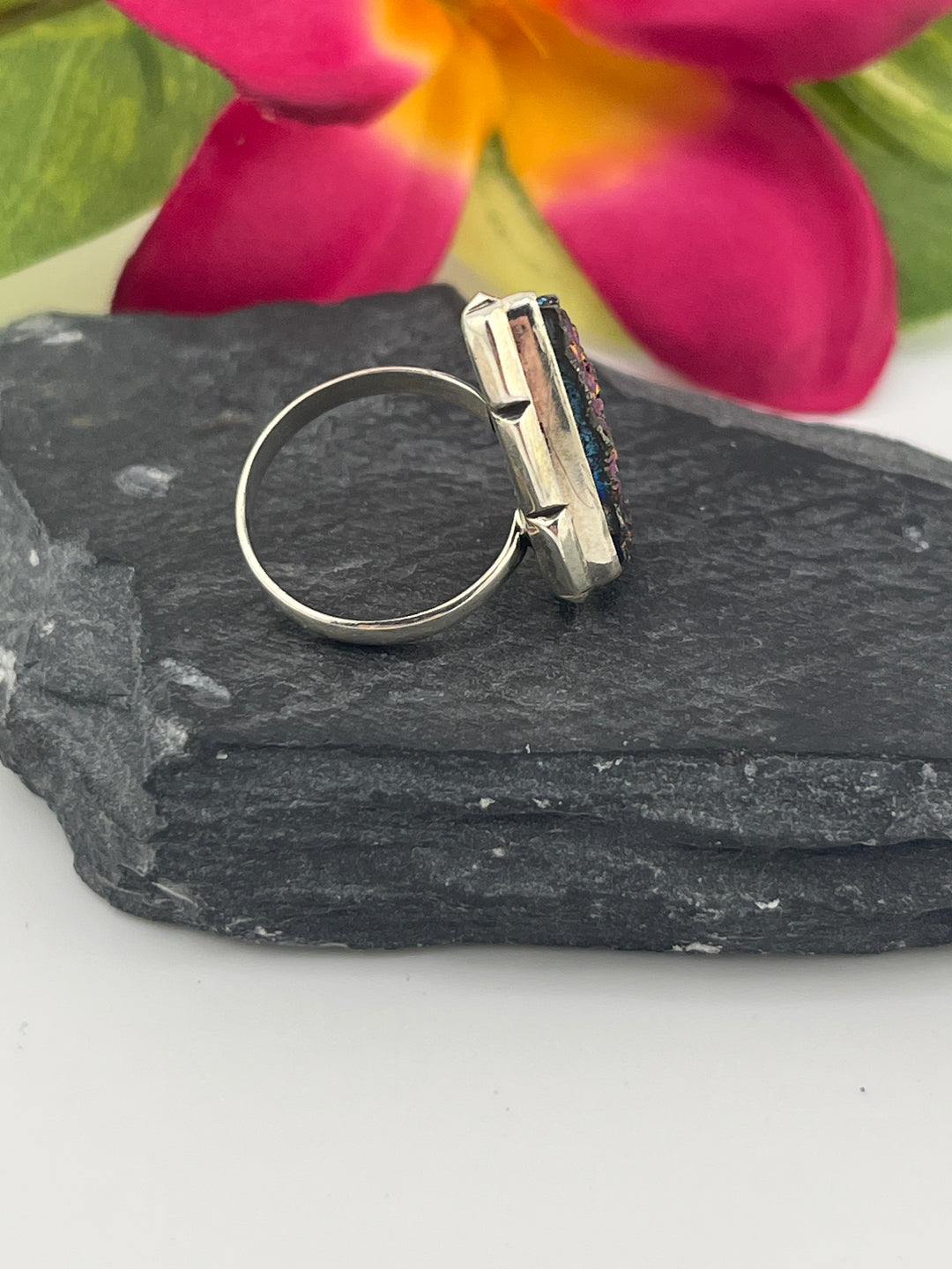 Titanium Druzy and 925 Sterling Silver Ring